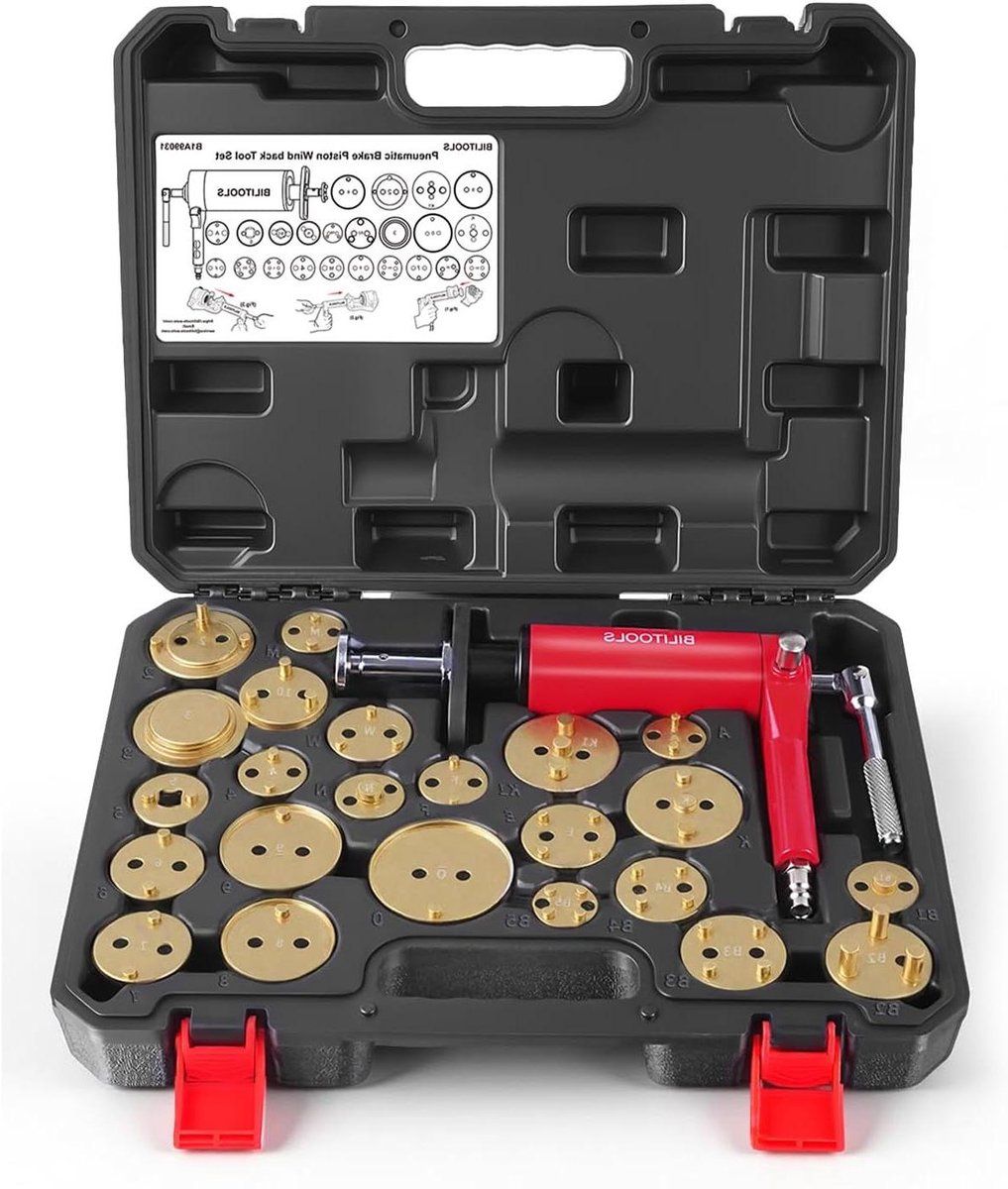 Remklauw Compressie Gereedschap - Remzuiger Terugstel Tool - Schijfrem Onderhoud - 360 Graden Draaibaar - 24 Delen - Zilver