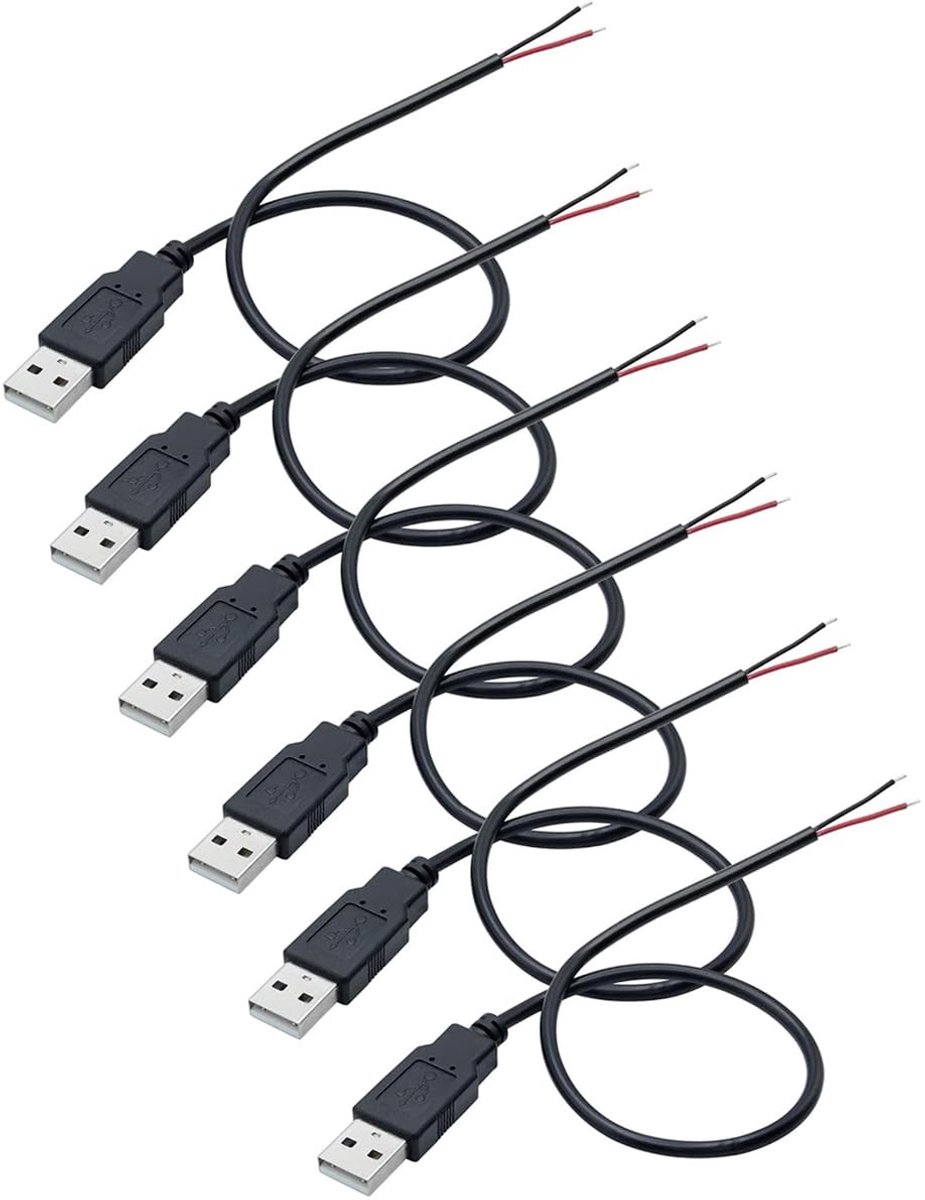 Store_9 - USB-pigtail kabel - 2-draads USB 2.0 - 0,3 meter - 22AWG - 12V 3A stekkervoedingskabel - Geschikt voor diverse toepassingen - USB-mannelijk