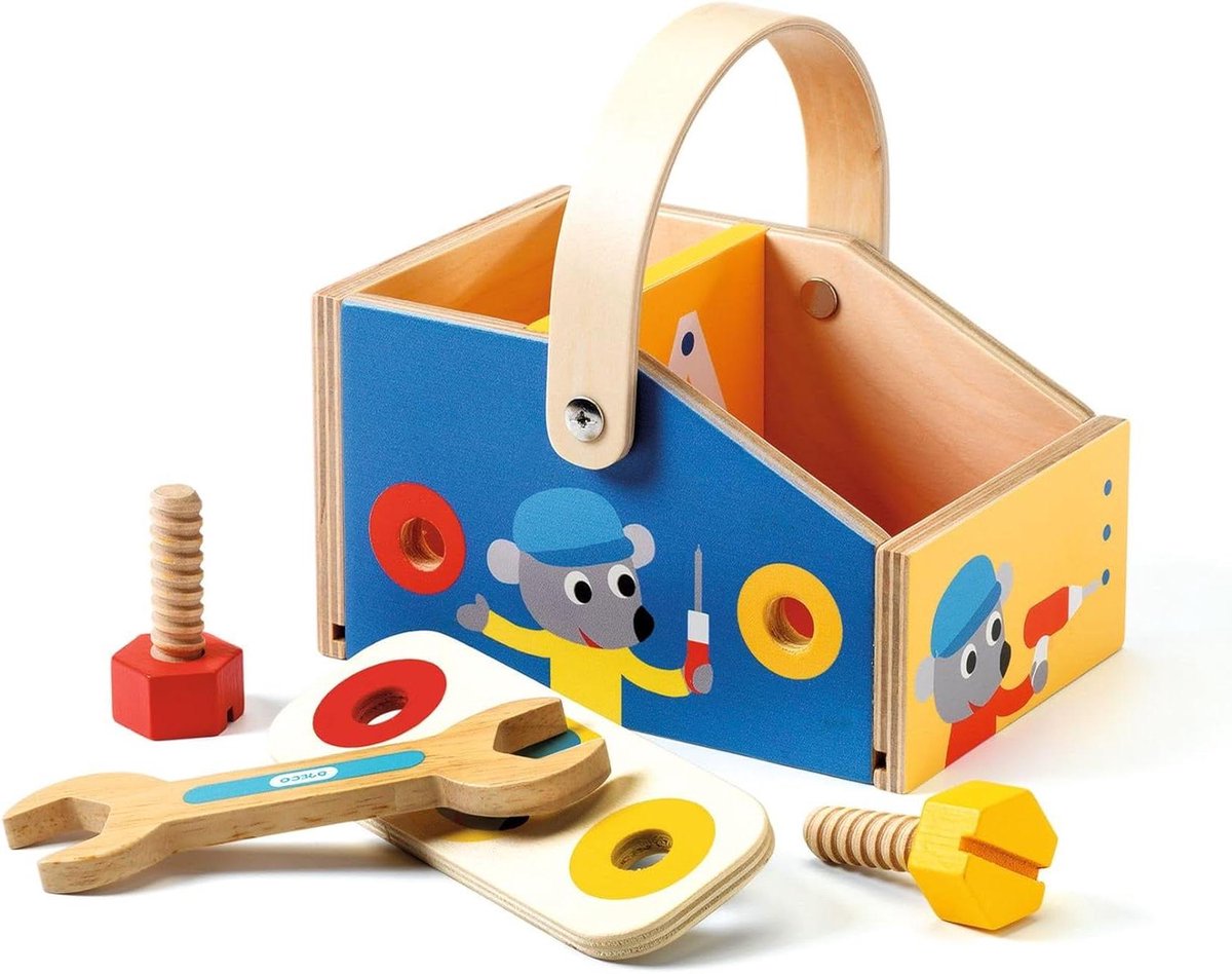 Gereedschapskist Kinderen - Houten Speelgoed - Ontwikkeling Stimuleren - Inclusief 6 Gereedschappen - 22 x 15 cm - Meerkleurig
