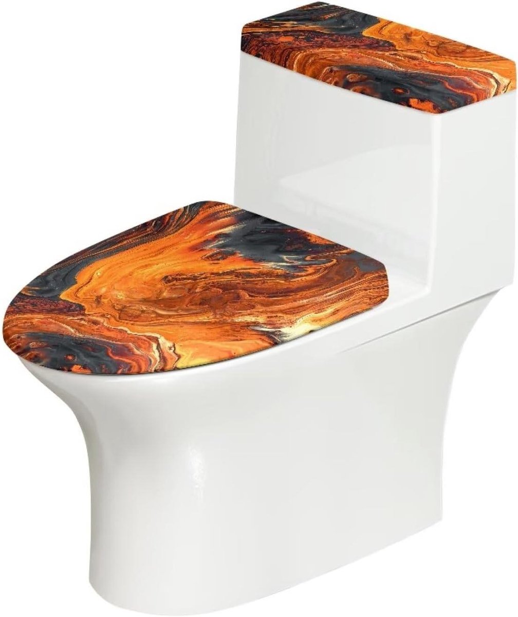 Toiletdeksel stofkap set - Toiletzitting beschermer - Badkamer decoratie - Hoge rekbaarheid - 2 stuks - Vuur marmer