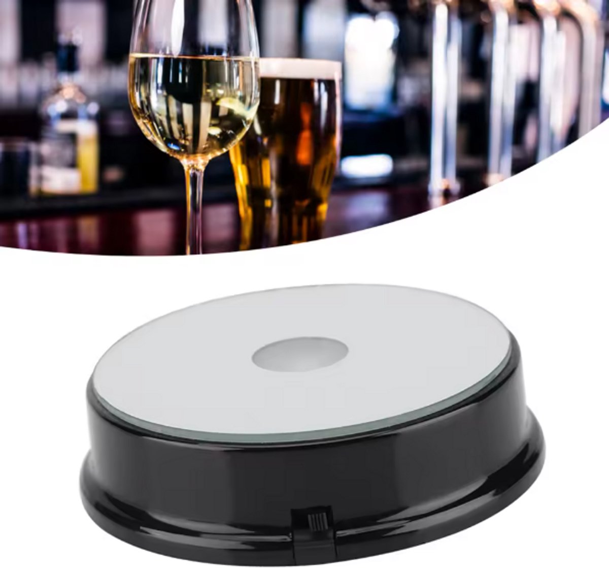 Han‑Bar® Ronde LED‑voet met zevenkleurige verlichting – laat jouw decoratie schitteren op een spiegelende basis
