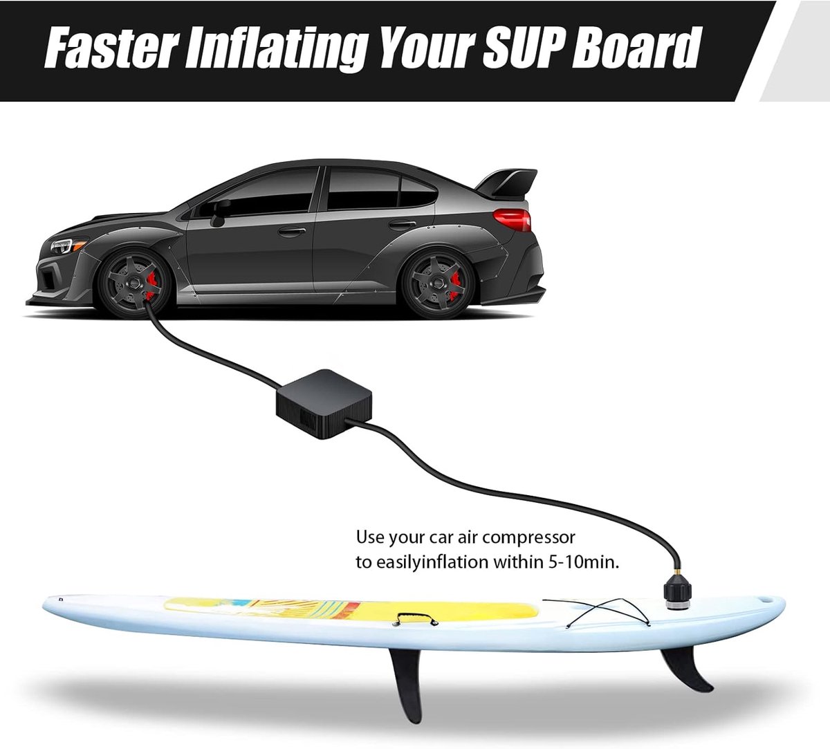 2-delige opblaasbare Stand-Up Paddle Board (SUP) pompadapter - Paddle Board ventiel naar kajak ventiel adapter - Auto pomp inflator adapter - Zwart – foto 8