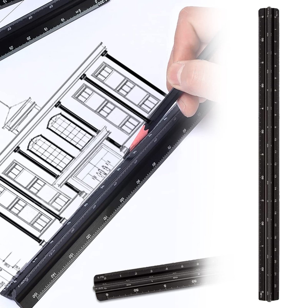 aladdien - Schaal liniaal - Architectonische liniaal - Duurzaam aluminium - 15 cm lang - Metrische schalen - Voor studenten en ingenieurs