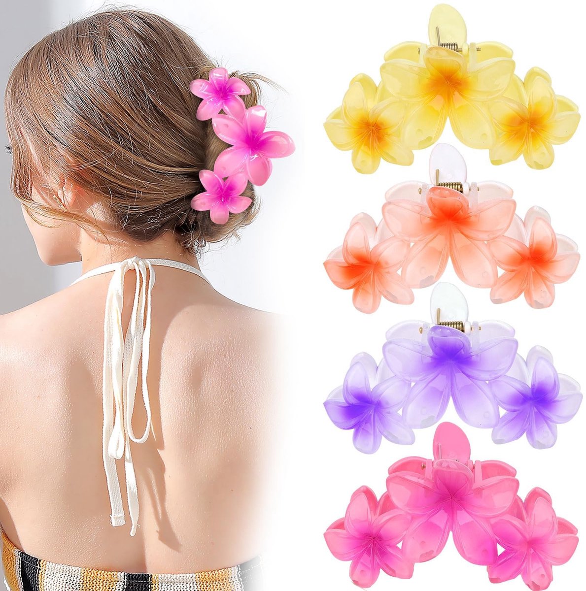 aladdien - Hawaiian bloem haarclips - sterke grip - 4 stuks - kleurrijke hibiscus en plumeria - haaraccessoires voor vrouwen - perfect voor de zomer