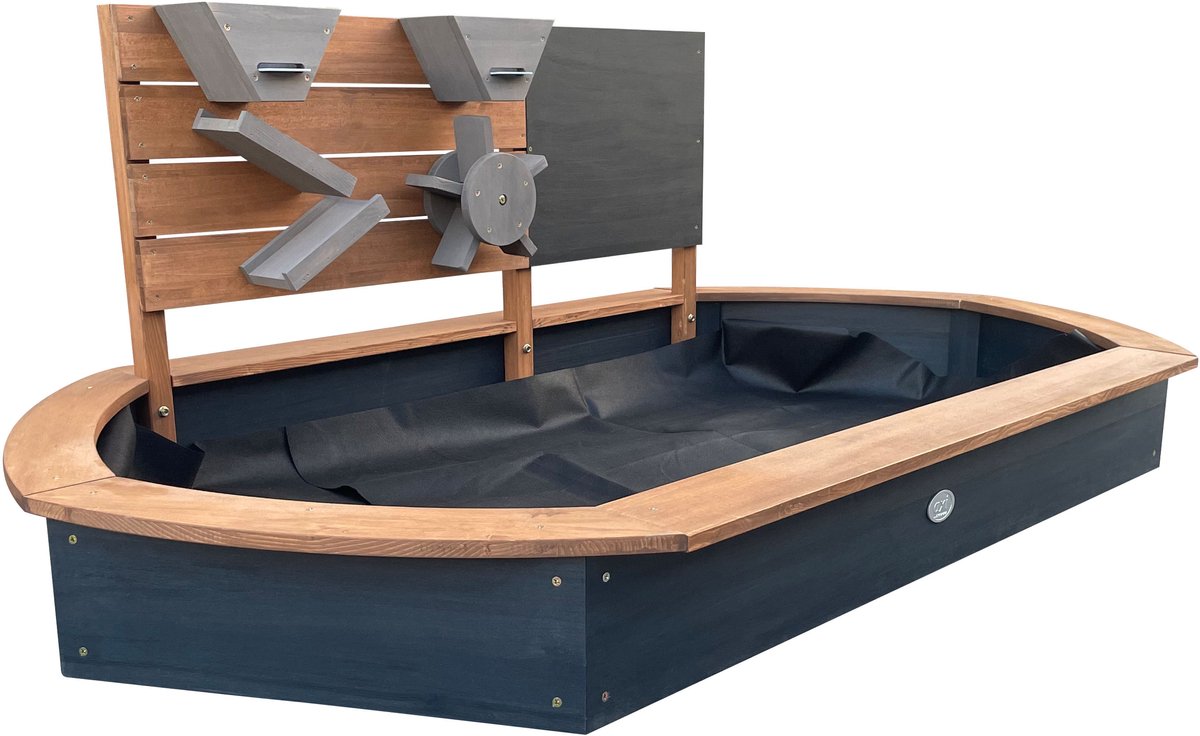 AXI Joey Zandbak 158 x 91 x 57 cm Bruin/antraciet – Met Speelwand en Krijtbord – Ovale Zandbak - Met Hoes en Grondzeil – FSC 100% Hemlock Hout — afbeelding 8