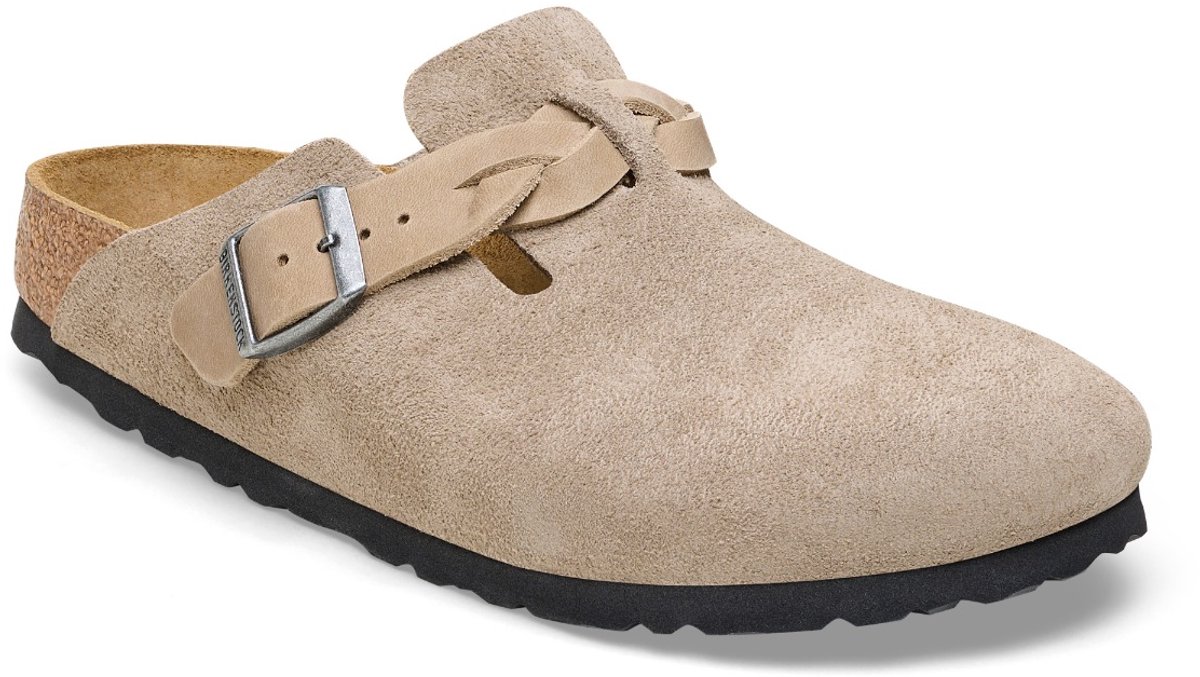 Birkenstock Boston Braided Suede Leather Narrow Taupe
