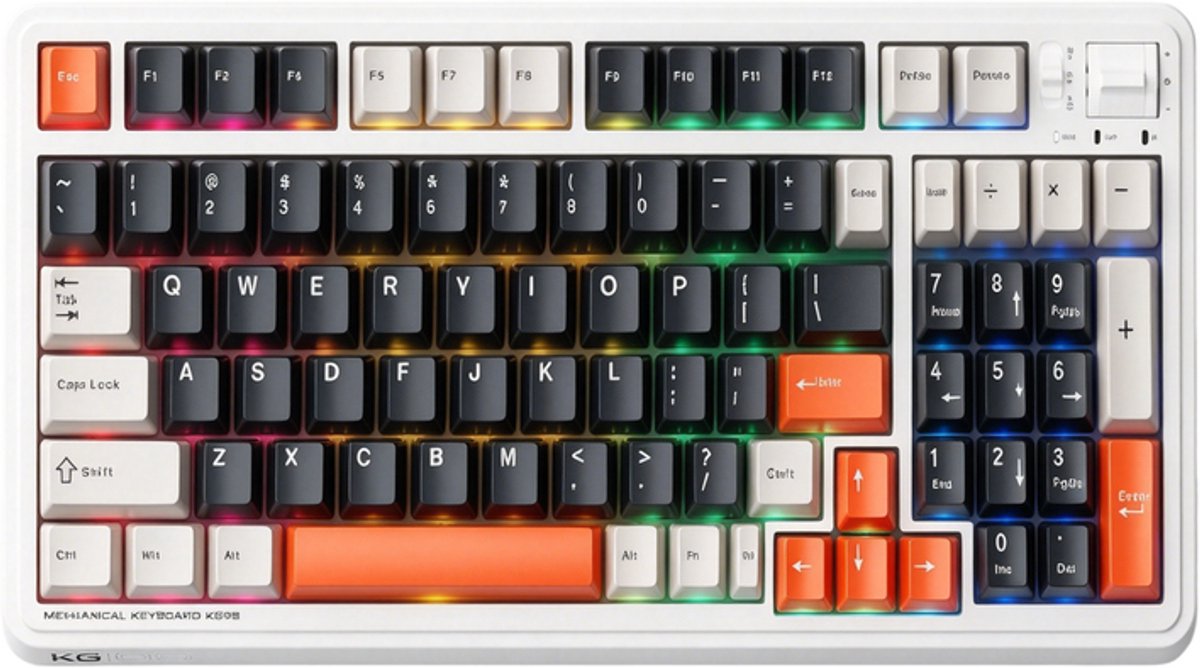 MACHENIKE - Bedrade Toetsenbord - Bluetooth - 97 Toetsen - FR4 Vast Bord - Blauwe Switch - PBT Keycaps - 5-Laags Opvulling - 10000 mAh Accu - RGB Light Bar - Romig Geluid - Oranje