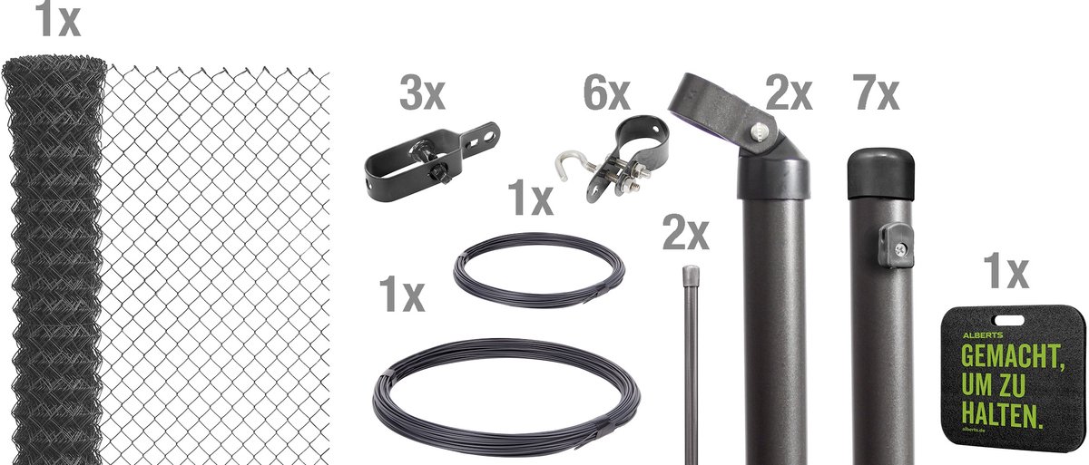 Alberts 697150 Gaashek complete hekset, voor inbetonneren met schoorsteun, antraciet metallic, hoogte 100 cm, lengte 15 m