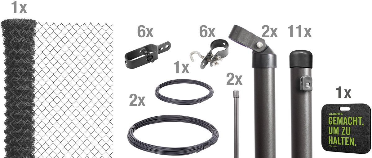 Alberts 697204 Gaashek complete hekset, voor inbetonneren met schoorsteun, antraciet metallic, hoogte 125 cm, lengte 25 m