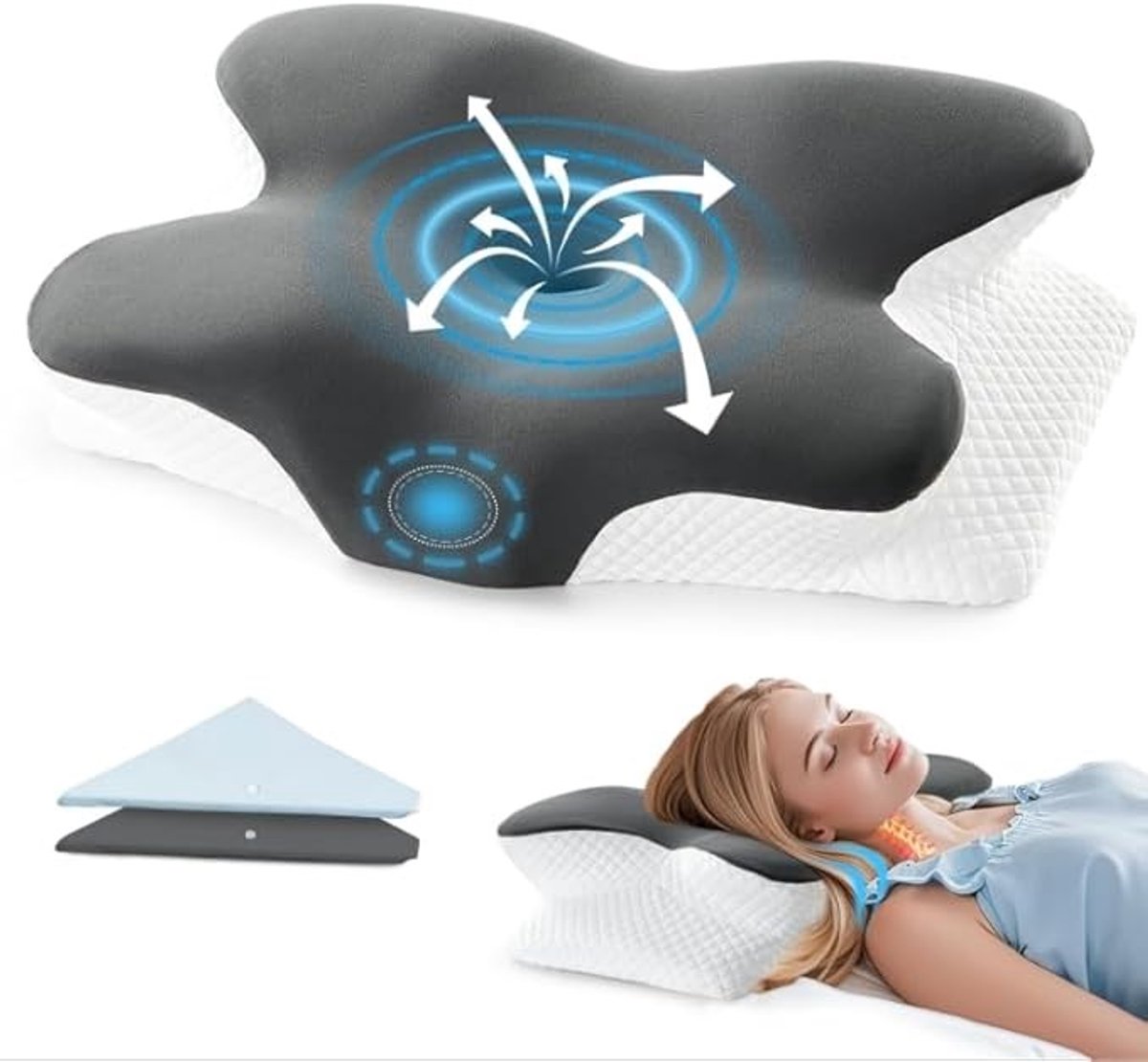 Traagschuim neksteunkussen met 2 kussenslopen - Ergonomisch hoofdkussen voor alle slaaphoudingen
