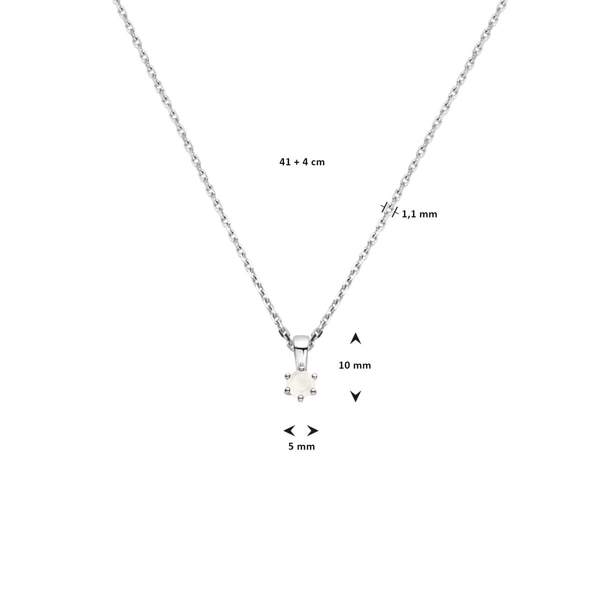 collier met geboortesteen 41 + 4 cm zilver gerhodineerd