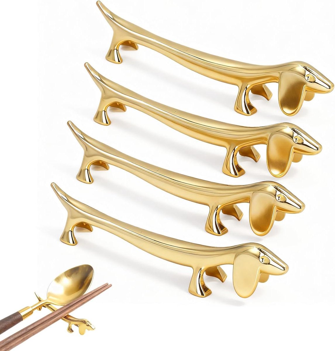 Eetstokjes Houder Set - Lepel Steun - Hygiënisch Eten - Schattig Dier Ontwerp - 4 Stuks - Goud