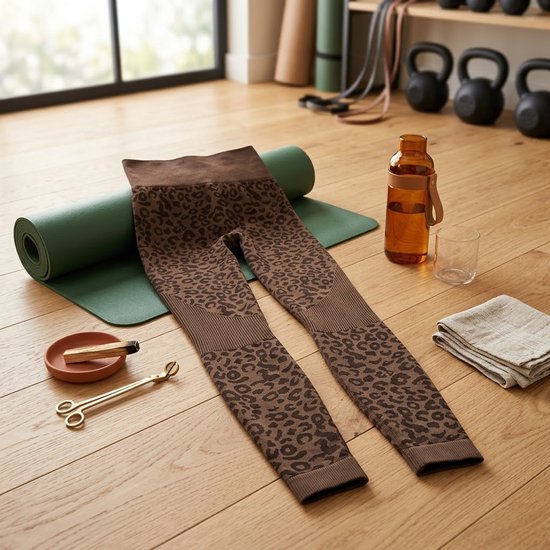 Koffie bruin sport legging dames - high waist fitness legging met luipaardprint - elastische yoga legging met aansluitende pasvorm - sport broek voor fitness yoga training en hardlopen - maat S van Merkloos — afbeelding 2