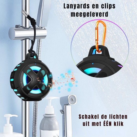 RONN® Douche Speaker - Badkamer Speaker - Douche Speaker Bluetooth - Zwart - 11cm x 10cm x 6cm van ronn — afbeelding 2