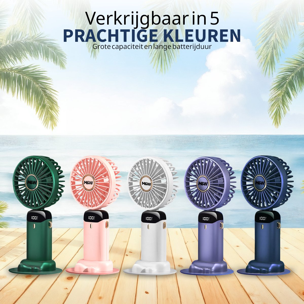 Draagbare Elektrische Hand Ventilator - Airco Verkoeling - Mini Tafelventilator - 5 standen USB Oplaadbaar - Zomer Cadeau Blauw — afbeelding 2