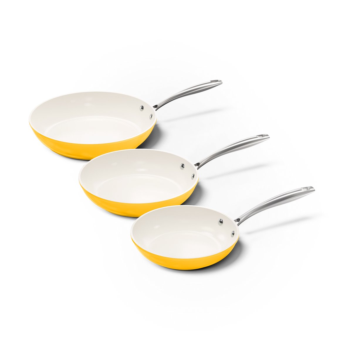 Cook & Pan - Sunny Side Koekenpannenset 3-delig - PFAS vrij - Inductie Keramisch - Non stick - 7 jaar garantie - Geel