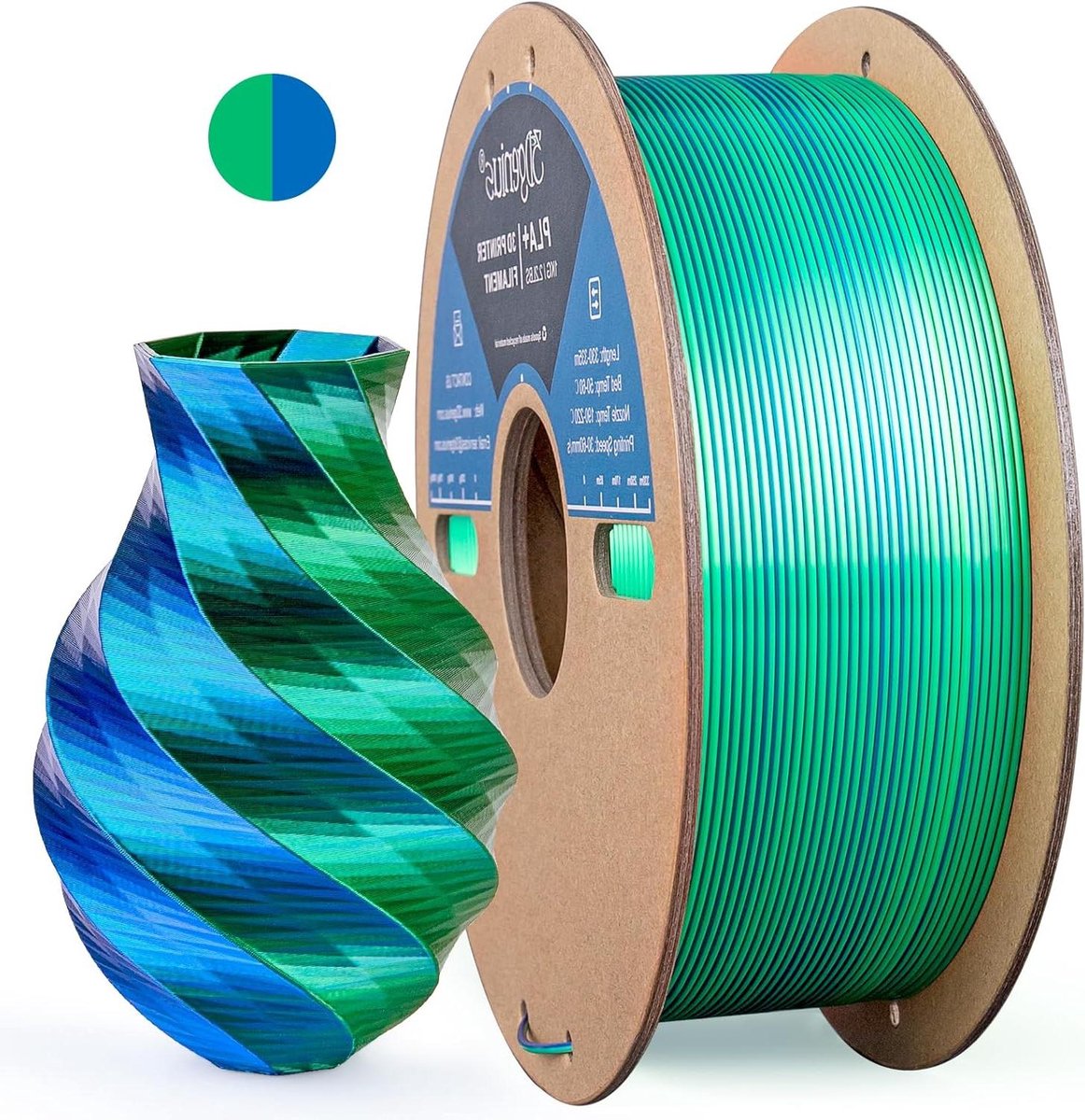 3D printer filament - Zijde PLA - Mooie prints maken - Dubbele kleuren co-extrusie - 1.75 mm 1kg - Donkerblauw groen