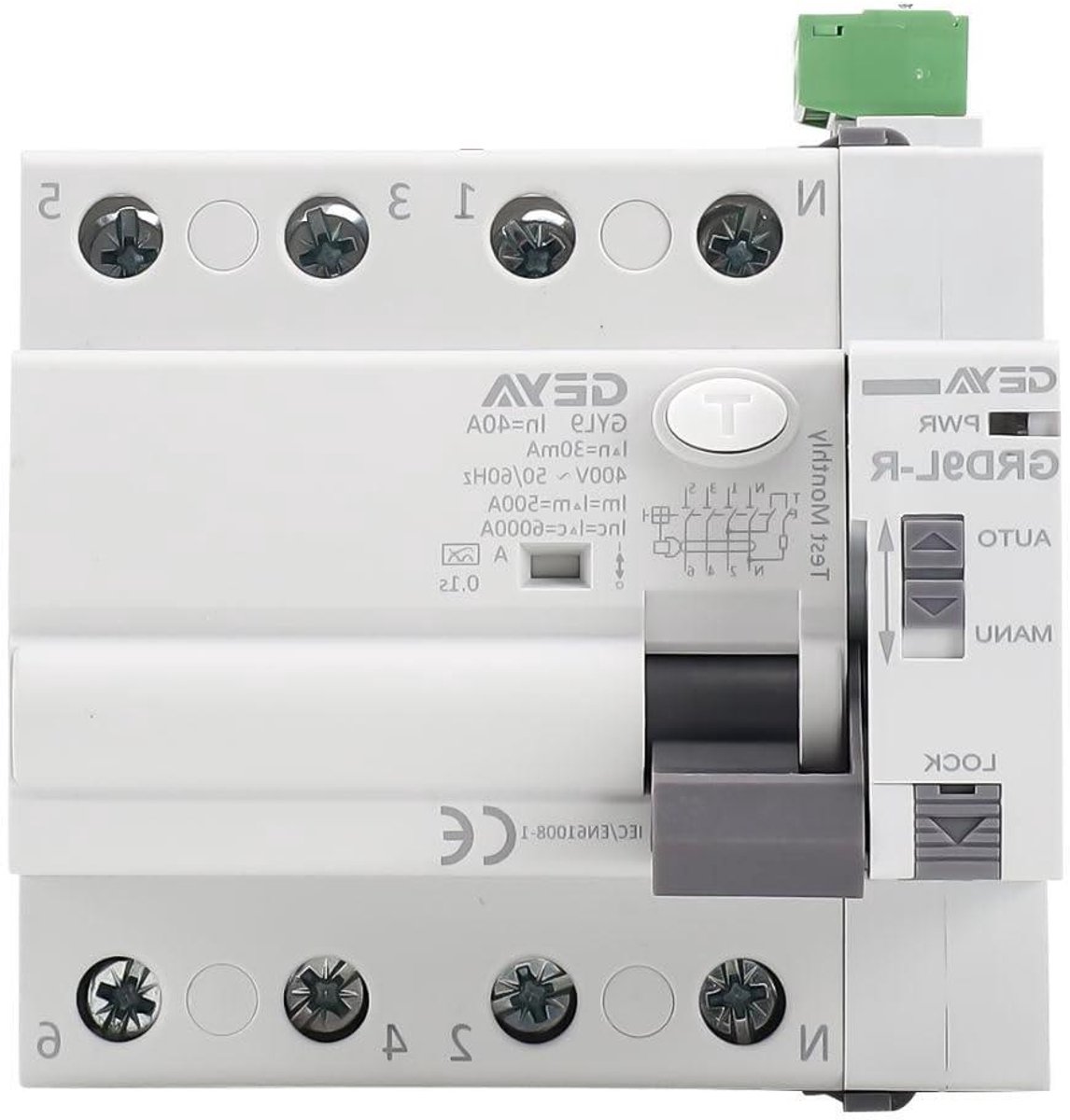 Driefasige Schakelaar - Aardlekschakelaar Automaat - Elektrische Installatie Beveiligen - Automatische Terugstelling - 4P 40A 30mA - Grijs