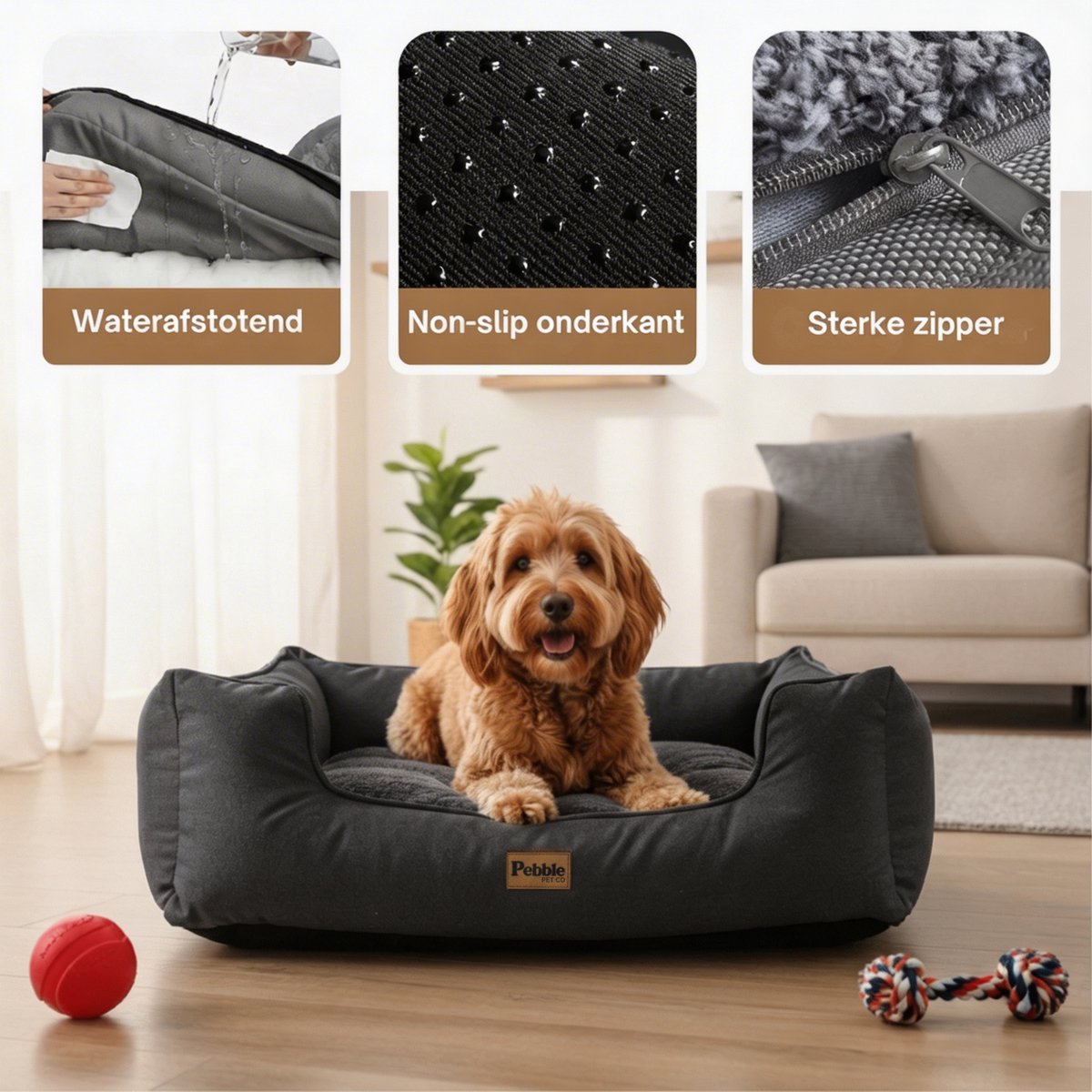 Pebble hondenmand 65 x 56 cm - Grijs - Orthopedisch Wasbaar Hondenbed - M - Stevige hondenmand - Ondersteunend - Hondenkussen – foto 5