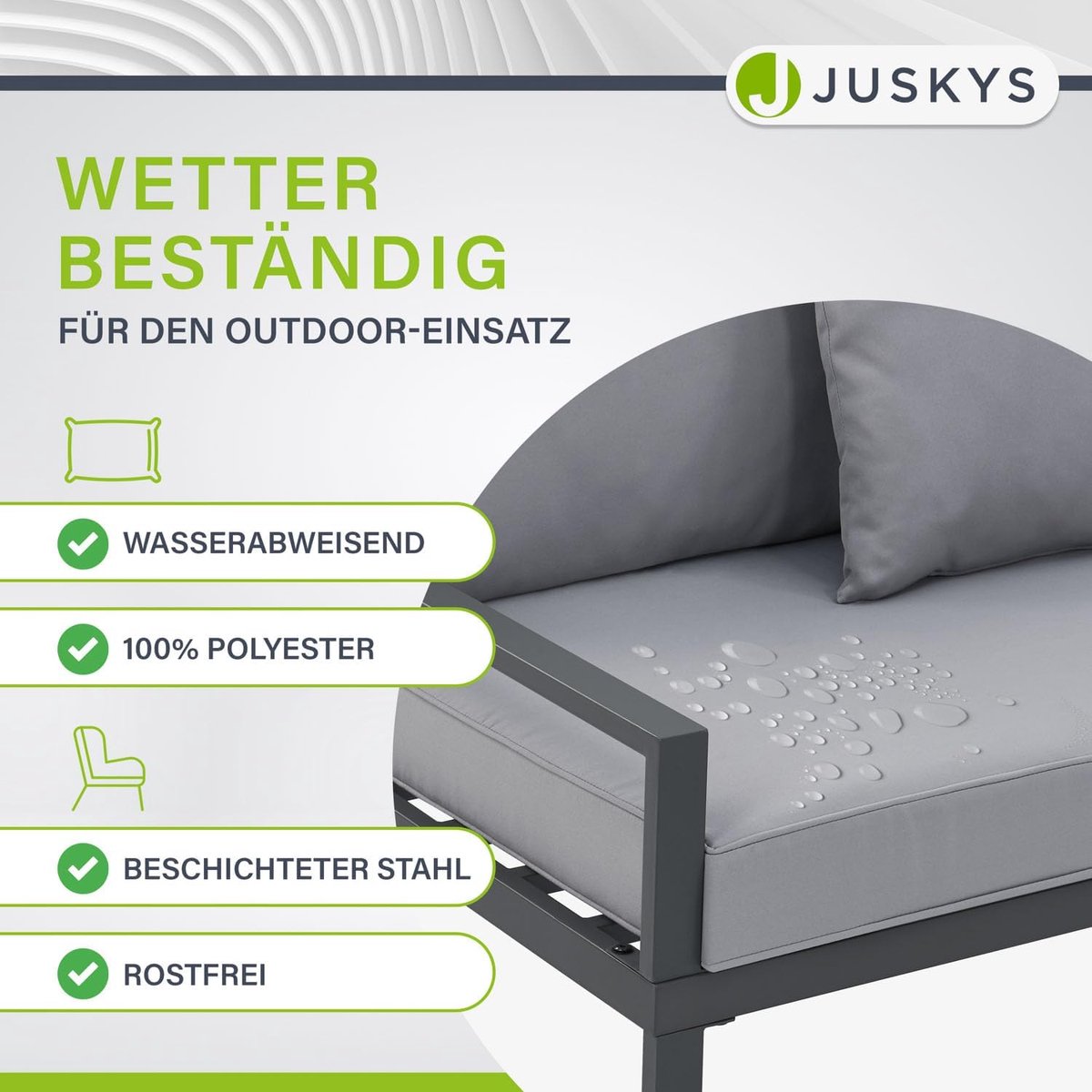 Loungeset Hoekbank met Tafel 4 Personen 180x180 cm Acaciahout & Staal met Kussens Grijs – Moderne Tuinset voor Balkon en Terras – Laura
