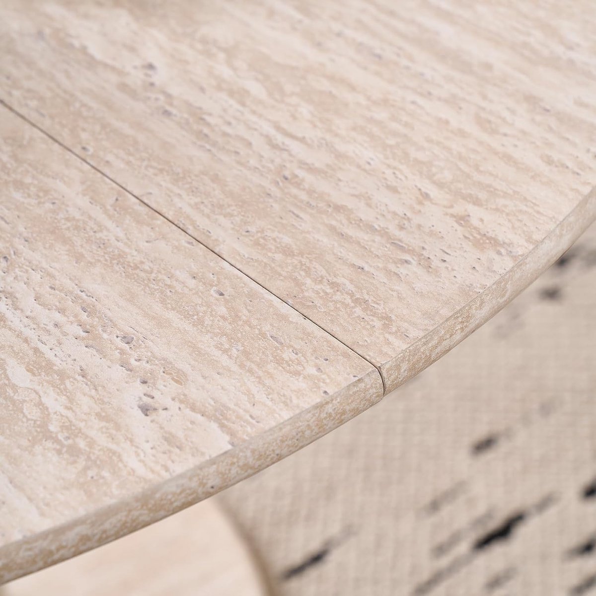 Luxe Ronde Eettafel Beige Steenmotief – Design Keukentafel met Romeinse Zuilvoet – Ø 115 c