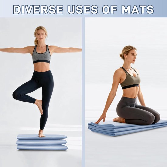Vouwbare Yogamat - Fitnessmat Voor Pilates-Dubbelzijdig Antislip - Waterdicht En Scheurvast Ontwerp- 183x80x0.8cm-Voor Reis Camping Thuisgebruik-Blauw — afbeelding 2