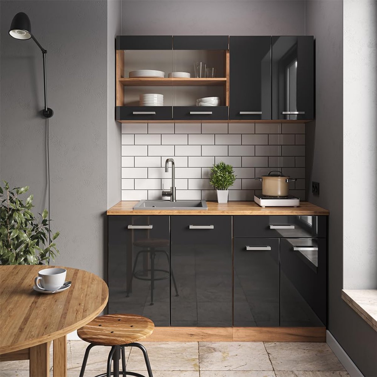 Keukenfront Antraciet - Kastdeur Paneel - Keuken Vernieuwen - Hoogglans Afwerking - 39.6 x 59 cm - Antraciet
