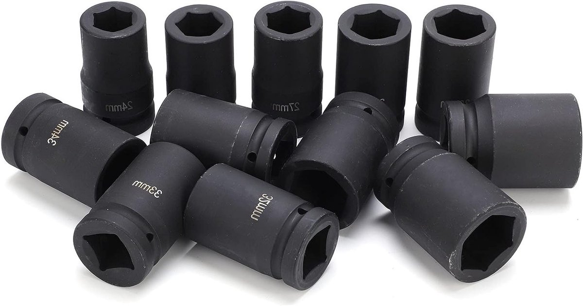 Set van 12 Diepe Slag Caps voor 1 Inch Aandrijving - Inclusief Maten 24mm tot 41mm voor Professioneel Gebruik en Onderhoud
