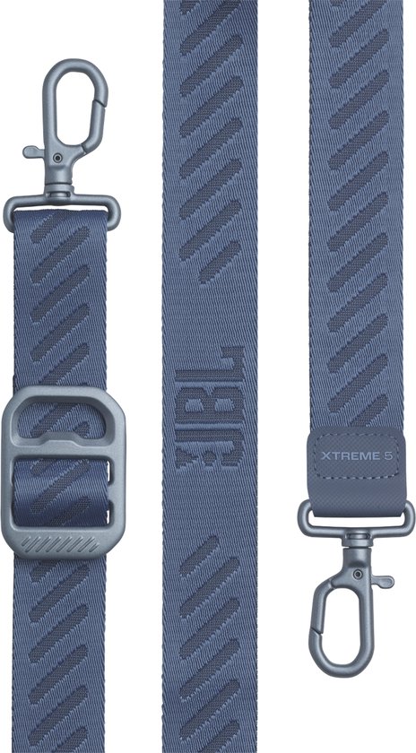 Blauwe schouderband voor JBL speaker met JBL en XTREME 5 logo's.