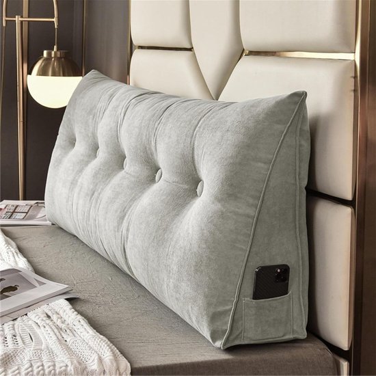Wigkussen - Leeskussen rugsteun - Comfortabel lezen - Ergonomisch ontwerp - 80 x 50 x 20 cm - Lichtgrijs