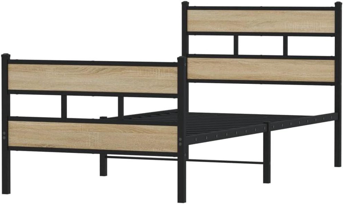 Bedframe Metaal - Eenpersoonsbed Frame - Slaapkamer Inrichting - Extra Opbergruimte - 107x203 cm - Sonoma Eiken