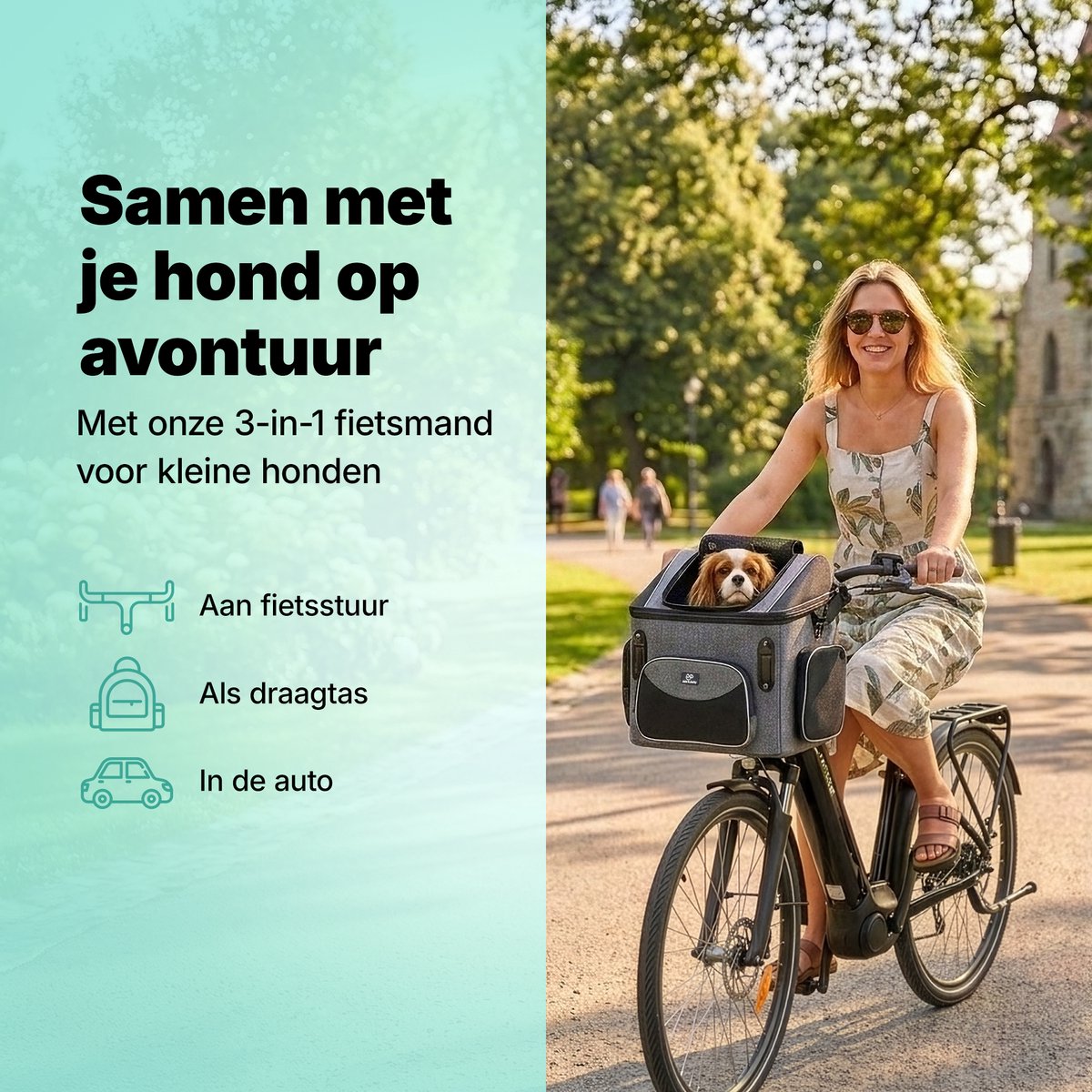 Jake and Jacky Hondenfietsmand - Fietsmand Hond Voorop - Hondenmand Fiets - Autostoel Hond - Kleine Hond max 8 kg - 39x28x34 cm – foto 2