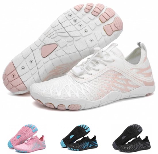 Solfit - Barefoot Schoenen - Dames & Heren - Sportschoenen Sneakers - Fitnessschoenen - Hardloopschoenen - Ademend Knit Textiel - Wit / Roze - 43- BAREON