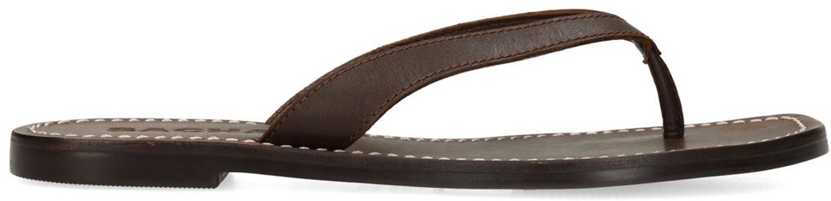 Sacha - Dames - Bruine leren teenslippers - Maat 36