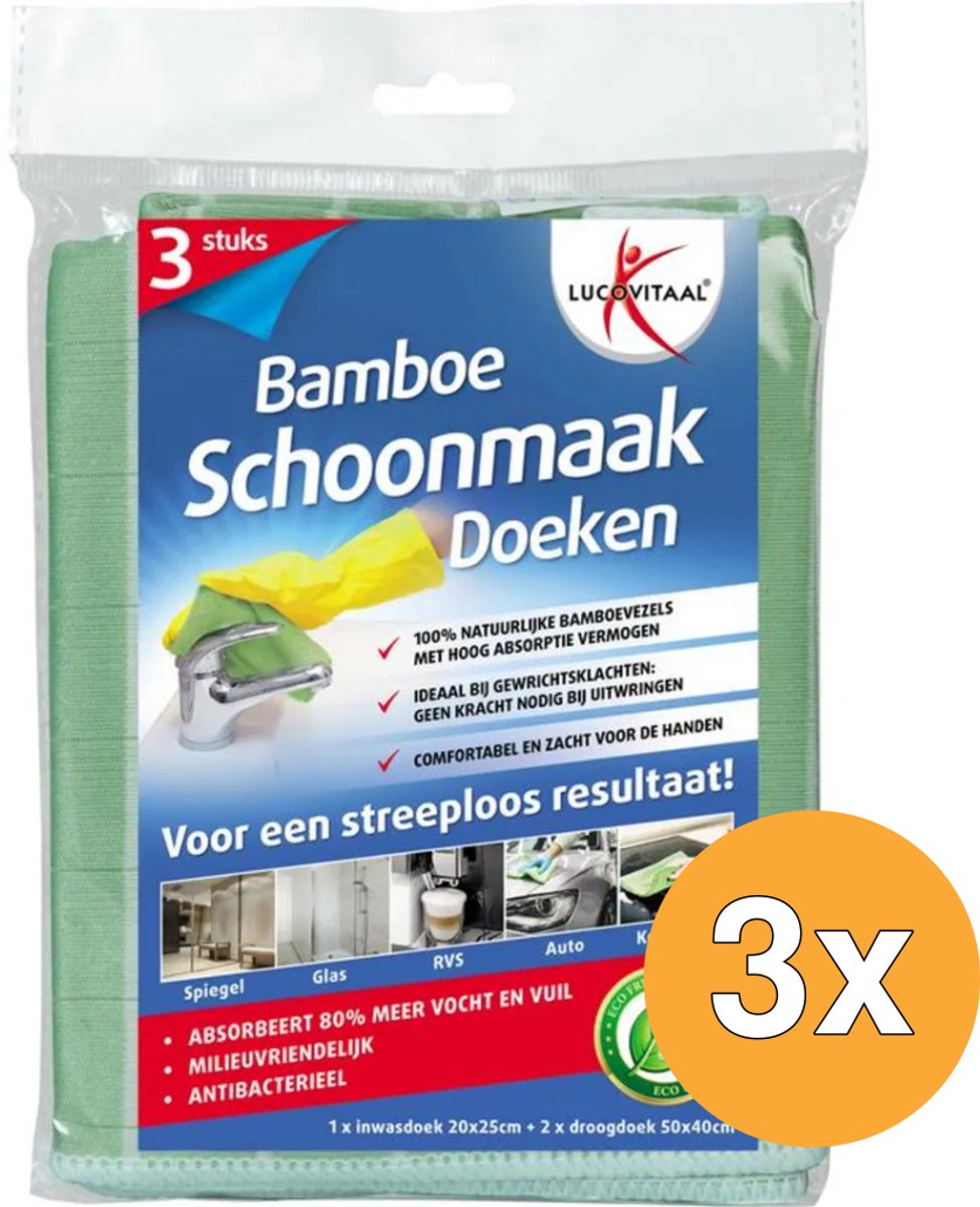 3x Lucovitaal Bamboe Schoonmaakdoekjes (3 stuks)