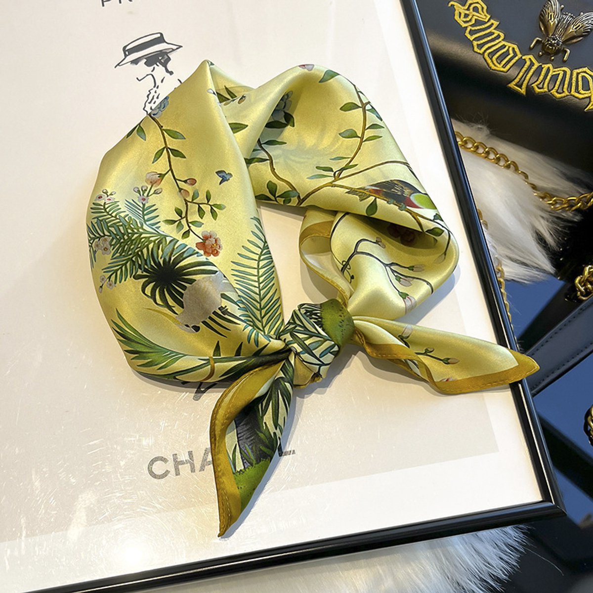 Dames Sjaal - Sjaals - Stola - Vierkante doek - Elegant Stijlvol Dames haar sjaal - Satijn zijde - Hals sjaaltje - Sjaaltje Satijn - Neksjaaltje - Omslagdoek Modesjaals - Neksjaal - Dames Halsdoek -Dame - 14321-Hoofdafbeelding, 53*53cm