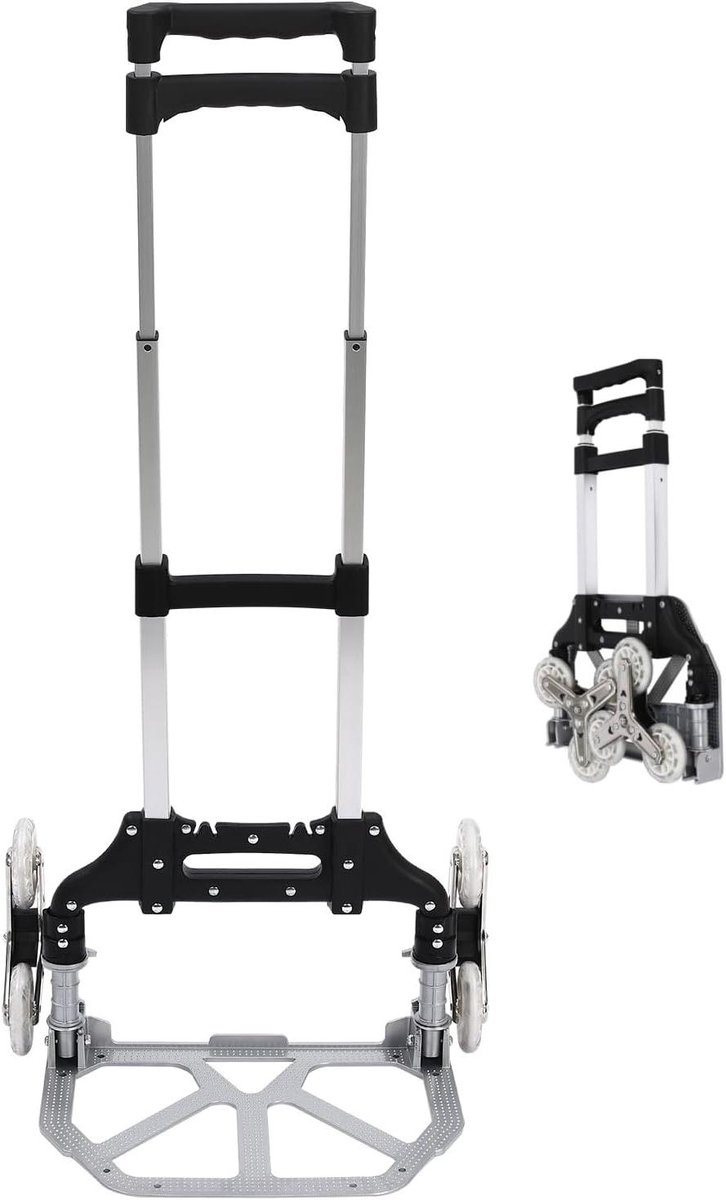 Inklapbare Steekwagen - Transportkar Klimmer - Zwaar Transport - Draaibare Driehoek Wielen - 75 KG Laadvermogen - Zilver