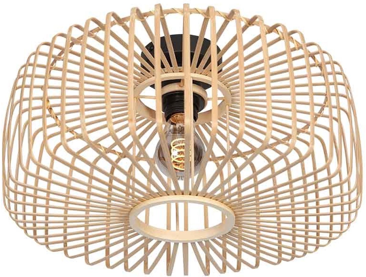 Plafonnieres Breeza-Beache 4146ZW natuur kleur met bamboe kap Ø40cm en metalen basis - Steinhauer trendy verlichting voor binnen