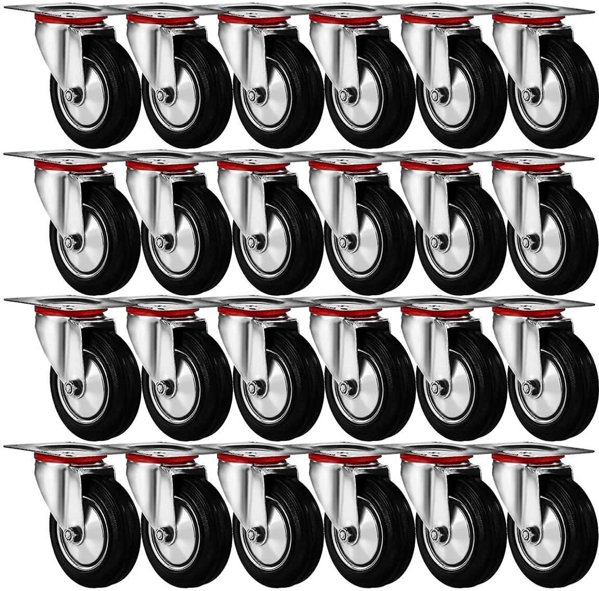 Zwenkwielen Set - Rubberen Wielen - Meubels Verplaatsen - Stalen Frame - 24 Stuks - Zwart