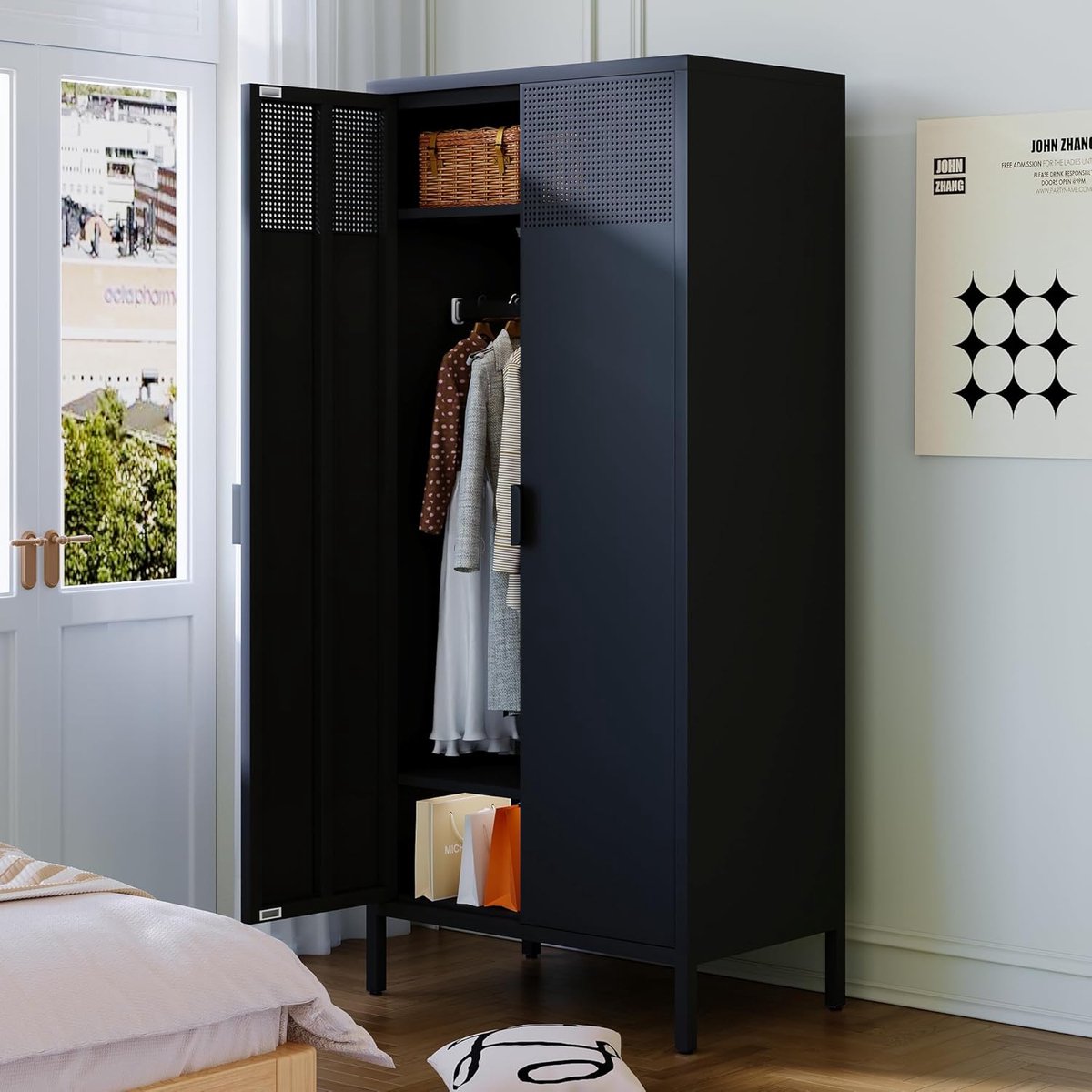 Luxe Kledingkast – Zwart – 80x50x180 cm – Industrohome