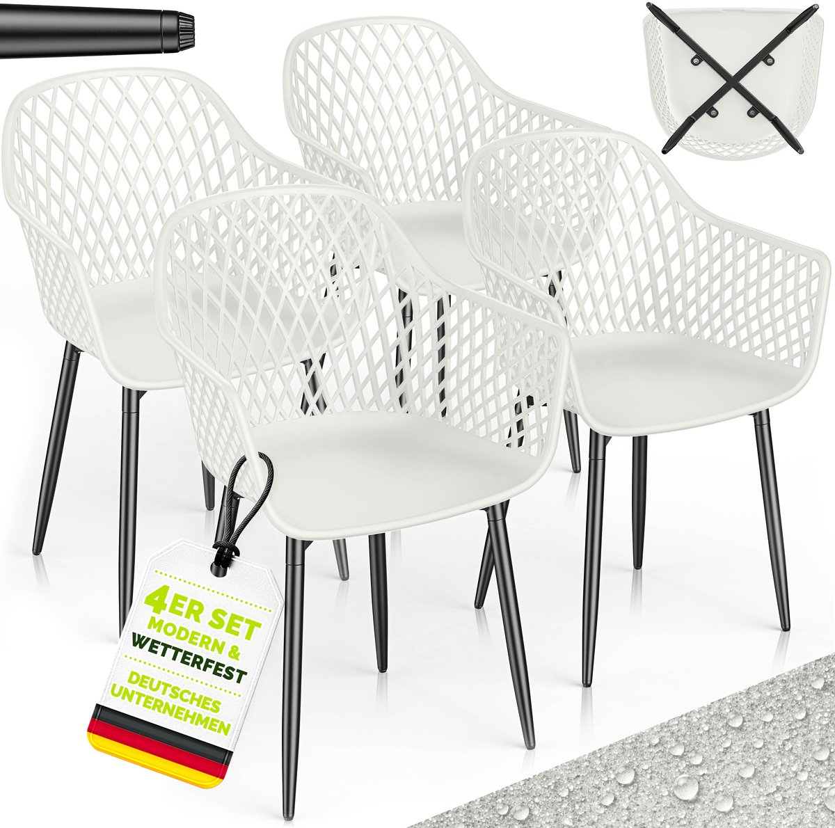 tillvex® Tuinstoel 4-delige set weerbestendig met armleuning | Buitenstoelen belastbaar tot 120 kg | Tuinstoelen UV-bestendig | Terrasstoel tuinmeubelen terras balkon buiten tuin