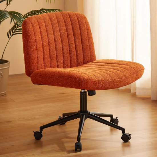 Dowinx Criss Cross Bureaustoel met Vergrendelbare Wielen – Brede Zitting – Premium Stof – Pocketvering Zitkussen – Verstelbare Draaistoel – Modern Design – Oranje