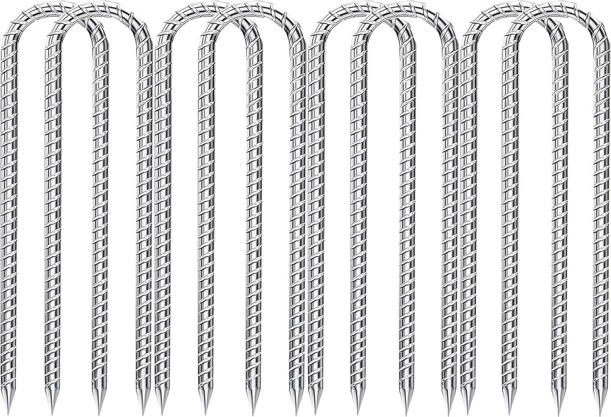 Pack of 8 Galvanized Ground Anchor - U-Shaped Ground Poles - Tent Nails voor Camping en Tuinplanten (30 cm)
