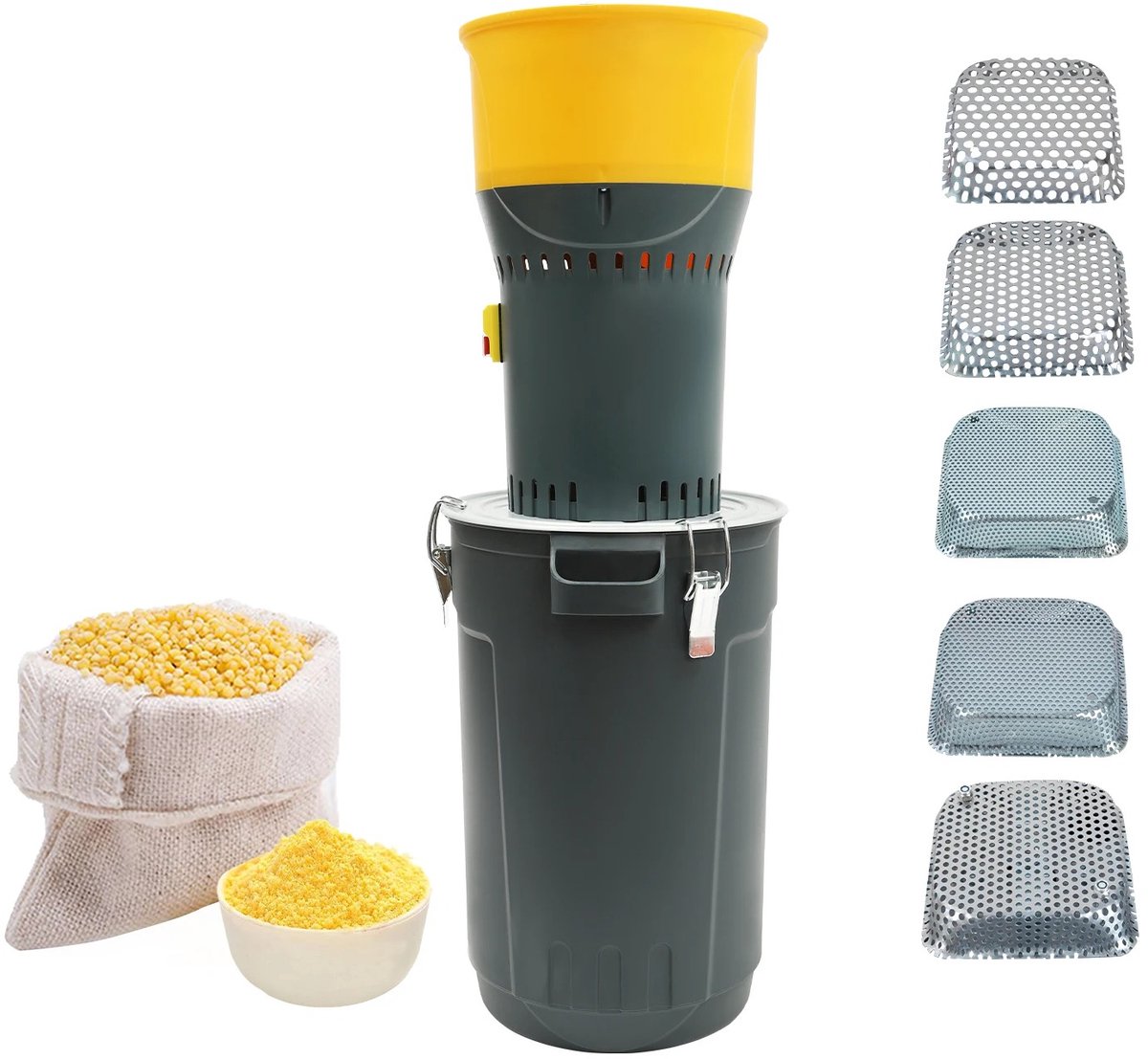 JAQZY Graanmolen - Elektrisch - 25L - 1000W Motor - 5 Verschillende Zeven - Snelheid 19.000 TPM - Maïs - Tarwe - Rijst - Soja