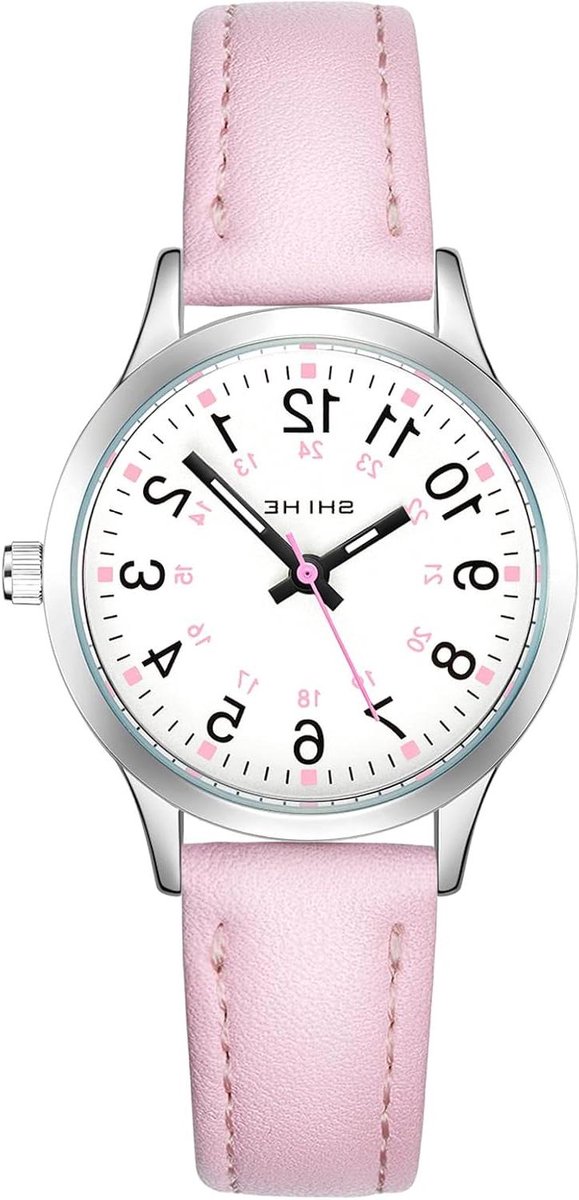 Kinderhorloge Analoog - Kinder polshorloge - Leren klokkijken - Lichtgevende wijzers - 30mm Kast - Blauw