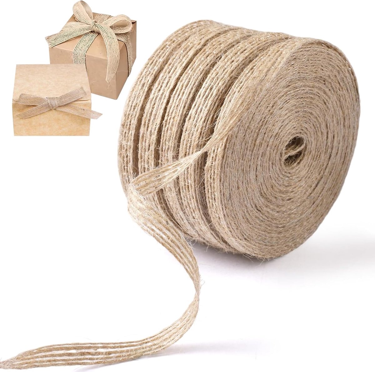 Natuurlijke Jute Ribbon - 5 Rollen Jute Band - 6mm Jute Burlap Craft Tape - Jute Geschenkband - Jute Rol - Jute Tape voor Bruiloft Decoratie - Cadeau Verpakking - 50m