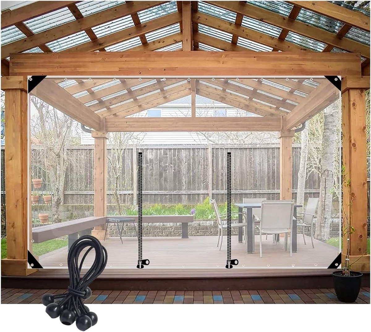 Zeildoek Met Ritsdeur - Waterdicht PVC Gordijn - Buitenruimte Beschermen - Dubbele Ritsen - 230x220cm - Transparant