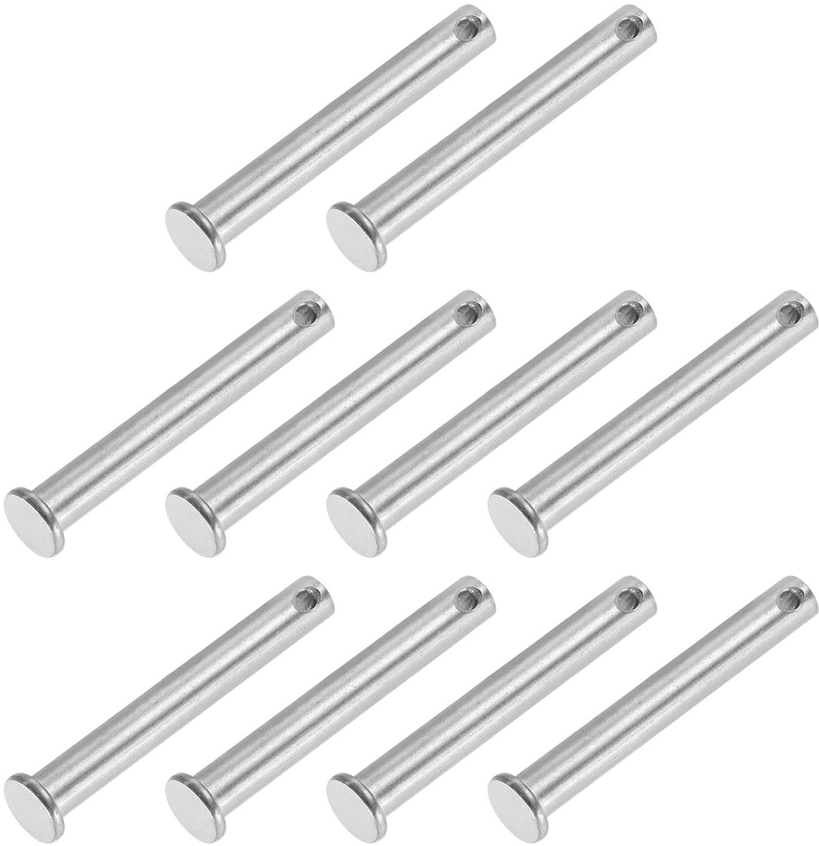 8 x 60mm One Hole Pins - 10 Stuks - RVS 304 - Platte Kop - Voor Verbinding Lock - Scharnier Systemen - Zilver