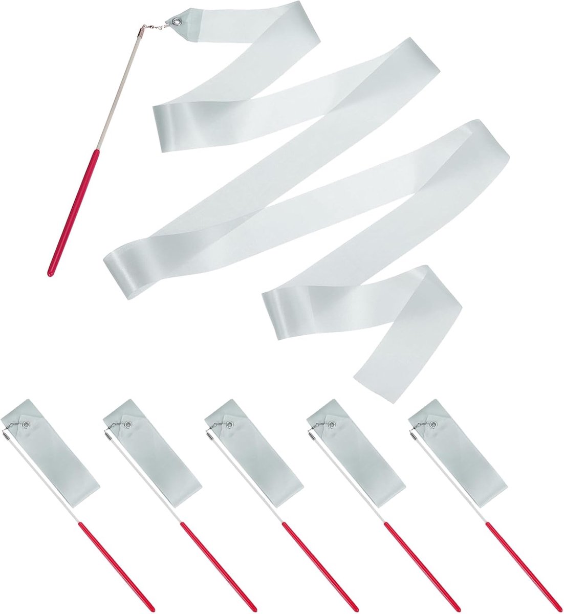Dance Ribbons - 6 Pack 170 cm - Gymnastics Dance Streamers met Non-Slip Wand - Dance Flags voor Gifts en Talent Shows - Stick Turning - Silver