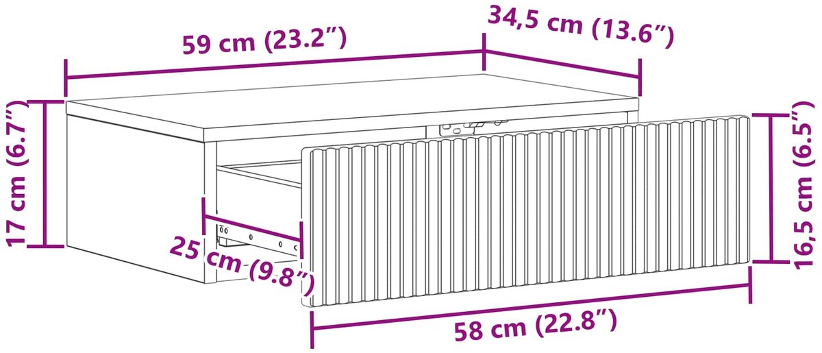 vidaXL Wandgemonteerde - Zijtafel - 59 - x - 34,5 - x - 17 - cm - Bewerkt - hout Gerookt eiken